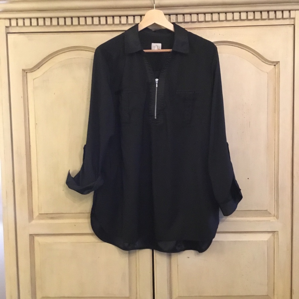 Chico’s Women’s Black Long Sleeve Blouse with Zipper Size Large - Picture 1 of 7